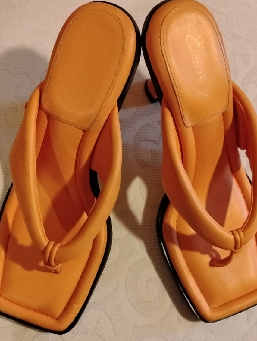 Sam Edelman Orange Padded Toe-Loop Square-Toe Sandals